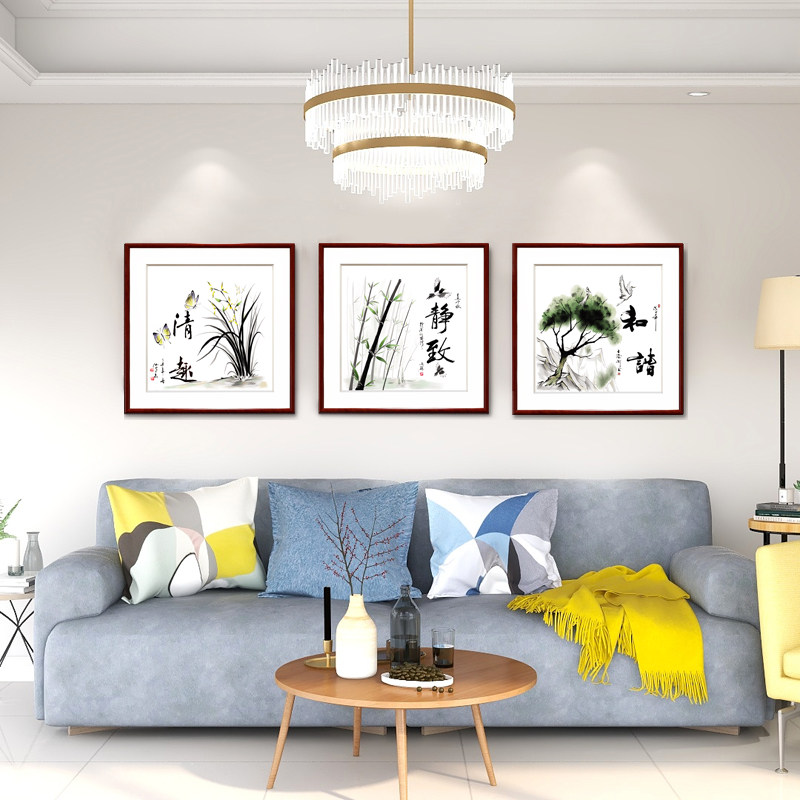 新中式沙发背景墙装饰画国画客厅卧室书房壁画餐厅饭厅有框挂画