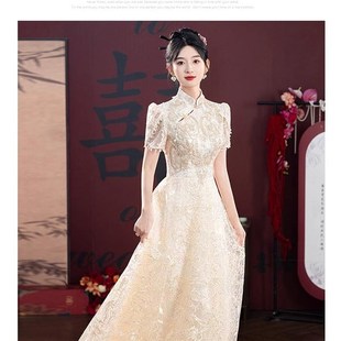 旗袍晚礼服裙轻奢小众高端高级感订婚衣服新中式主持人成人礼女孩