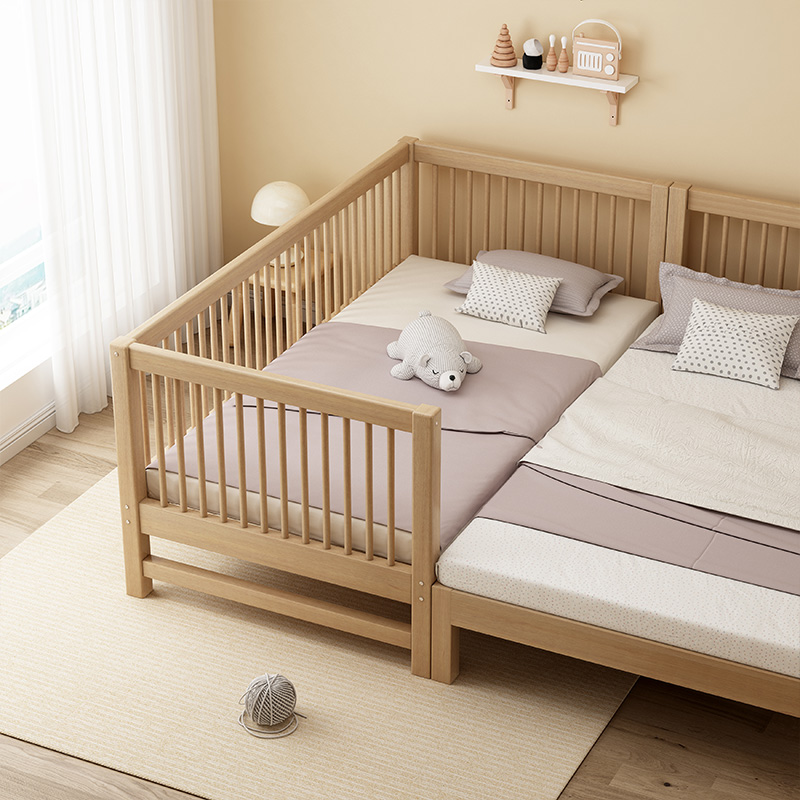 实木儿童拼接床带护栏婴儿床无缝拼接大床宝宝定制加宽床边单人床