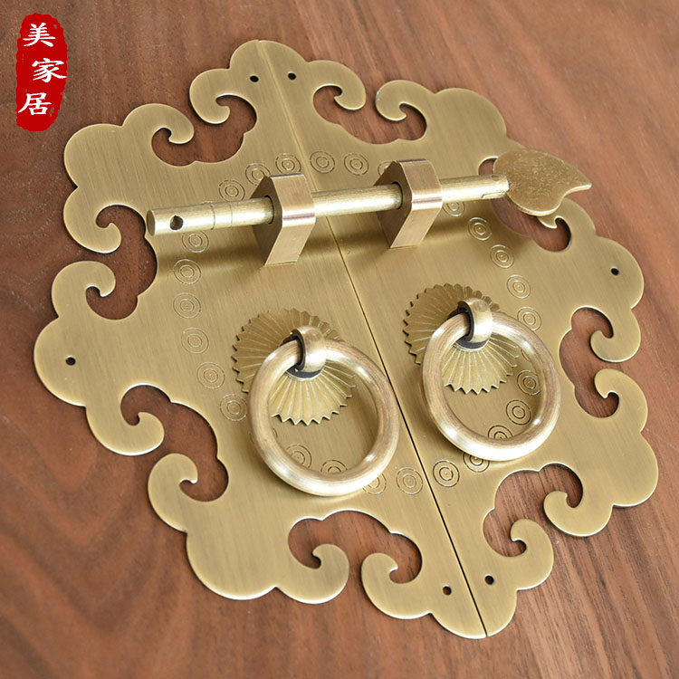 中式仿古纯铜花圆光拉手书柜衣柜橱柜门圆形拉环把手家具五金配件