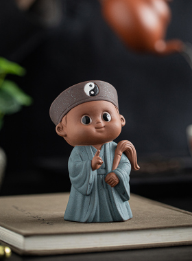 国风可爱小道士摆件紫砂小道长法师手办禅意家居博古架桌面装饰品