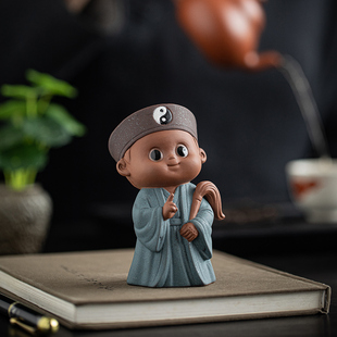 国风可爱小道士摆件紫砂小道长法师手办禅意家居博古架桌面装饰品