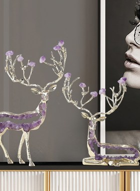 东方禧一鹿生财水晶鹿摆件轻奢客厅玄关办公室桌面装饰品乔迁礼物