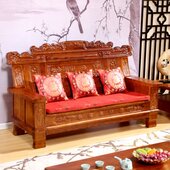 实木沙发中式 古典老式 木经济型农村别墅仿古香樟红椿木三人位沙发