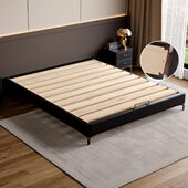 现代简约全实木无床头床双人床燕尾榫排骨架床架齐边榻榻米轻奢床