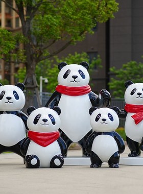 熊猫雕塑摆件玻璃钢卡通小区网红打卡I商场学校餐厅橱窗景观小品