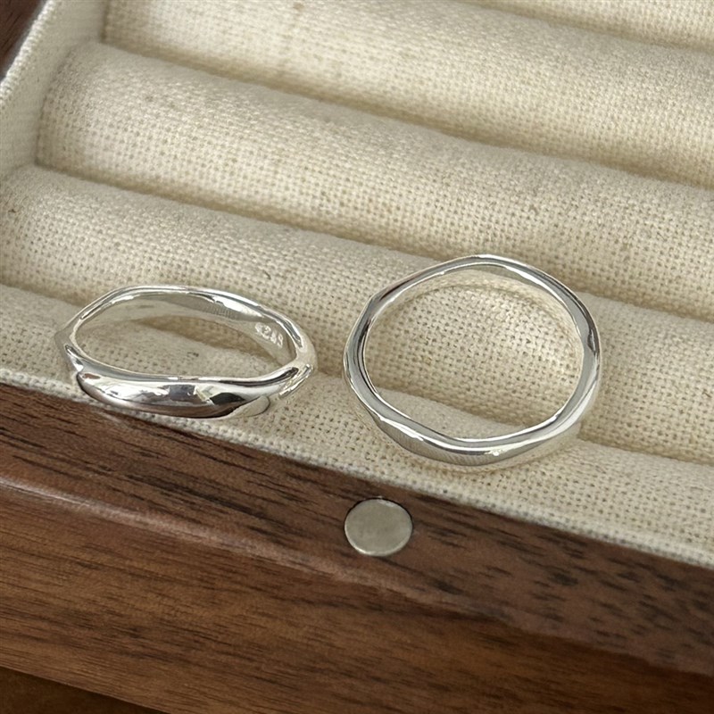 东大门S925h纯银不规则素圈手工质感实心基础可叠戴尾戒情侣戒指