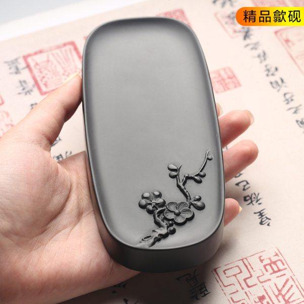 安徽歙砚 精品可磨墨小楷砚台《寒梅傲雪》文房四宝书法专用学生