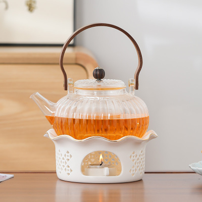 玻璃煮茶壶温茶炉套装家用蜡烛加热煮茶炉提梁壶茶水保温围炉煮茶
