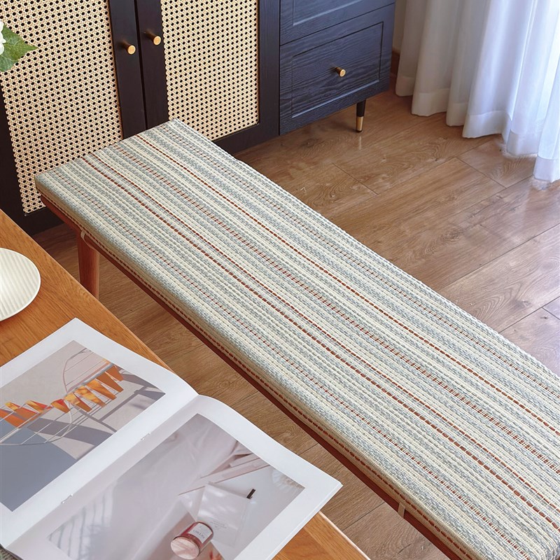 费尔岛中古风长条凳坐垫防滑坐垫多巴胺条纹提花板凳换鞋凳飘窗垫