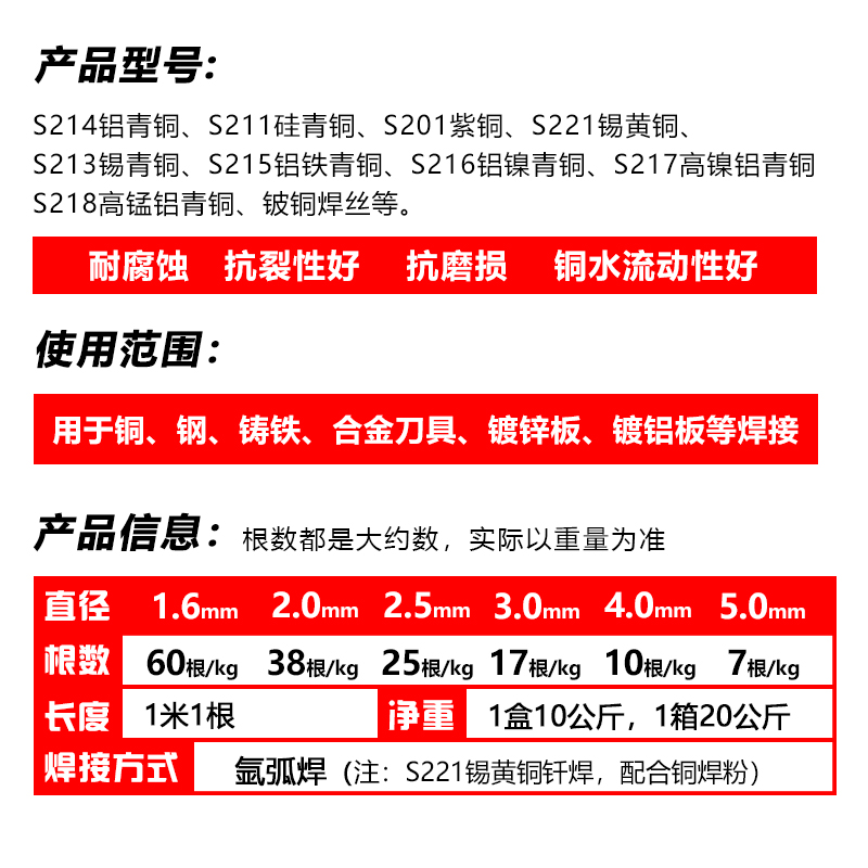 S201紫铜焊丝S214铝青铜rS211硅青铜S221锡黄铜S213磷青铜氩弧焊2
