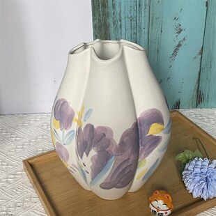 大号桌面花瓶纯手彩绘哑光an艺术陶瓷花插摆件花瓶水培花器大号