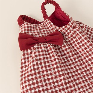 贝贝城女童裙子秋冬新款保暖女孩夹棉格子背带裙洋气女宝保暖冬装