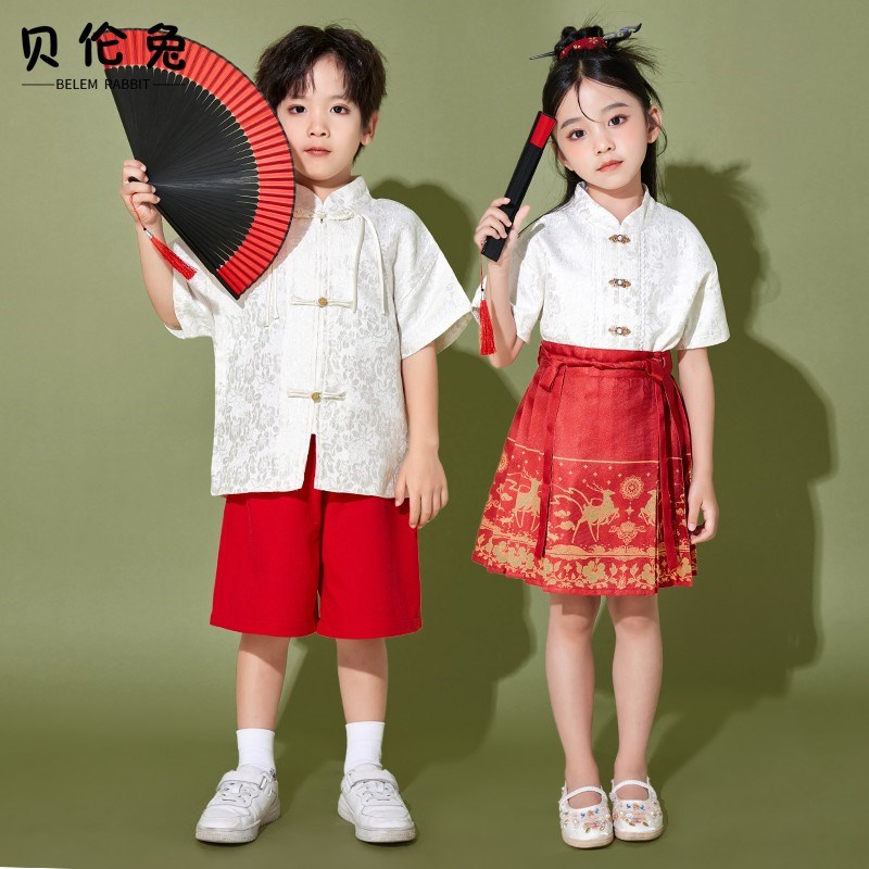 男女童诗歌朗诵舞台表演服hiphop六一儿童小鹿马面裙合唱比赛套装