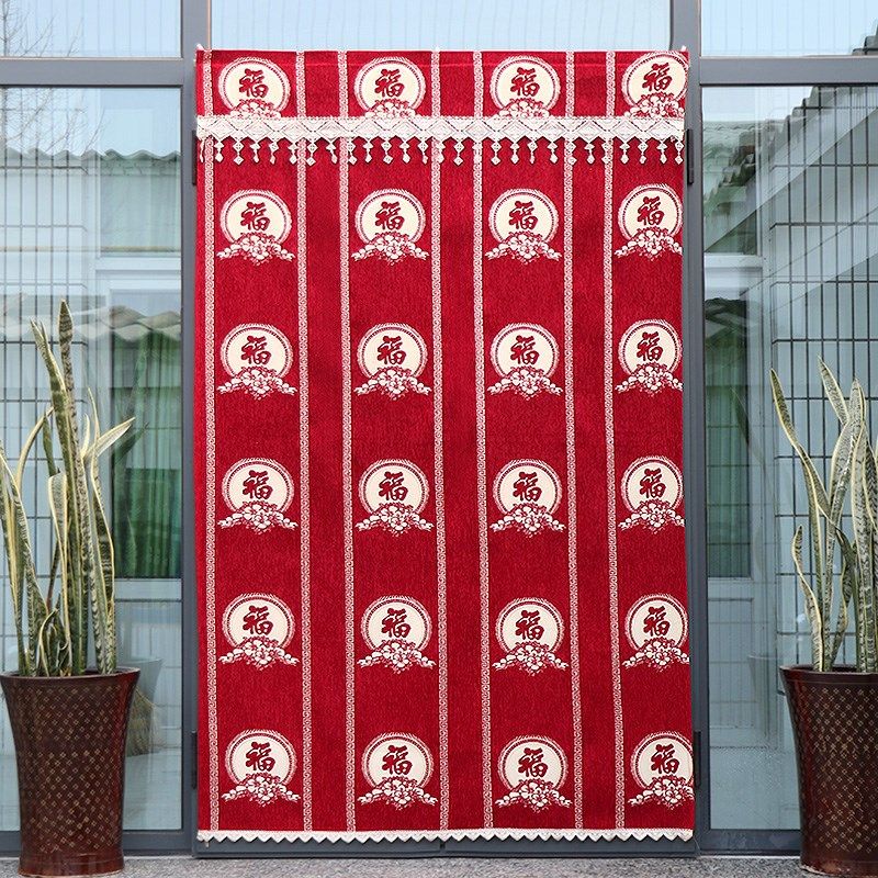 四季加厚门帘挡风遮光隔断帘魔术贴门帘家用卧室客厅布艺红色挂帘