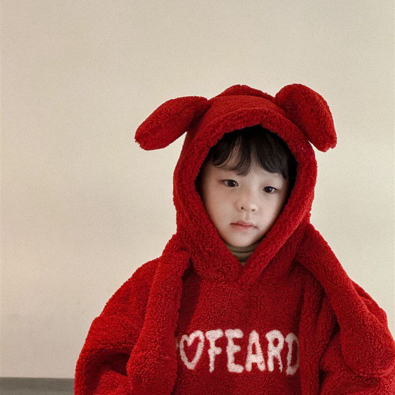 小杰家男童加绒卫衣儿童加厚羊羔绒秋冬中大童洋气冬装2023新款