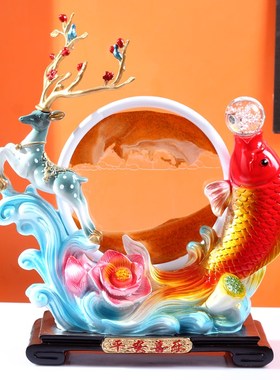 福鹿有鱼年年有余办公室锦鲤鱼桌面招财玄关酒柜如鱼得水开业装饰