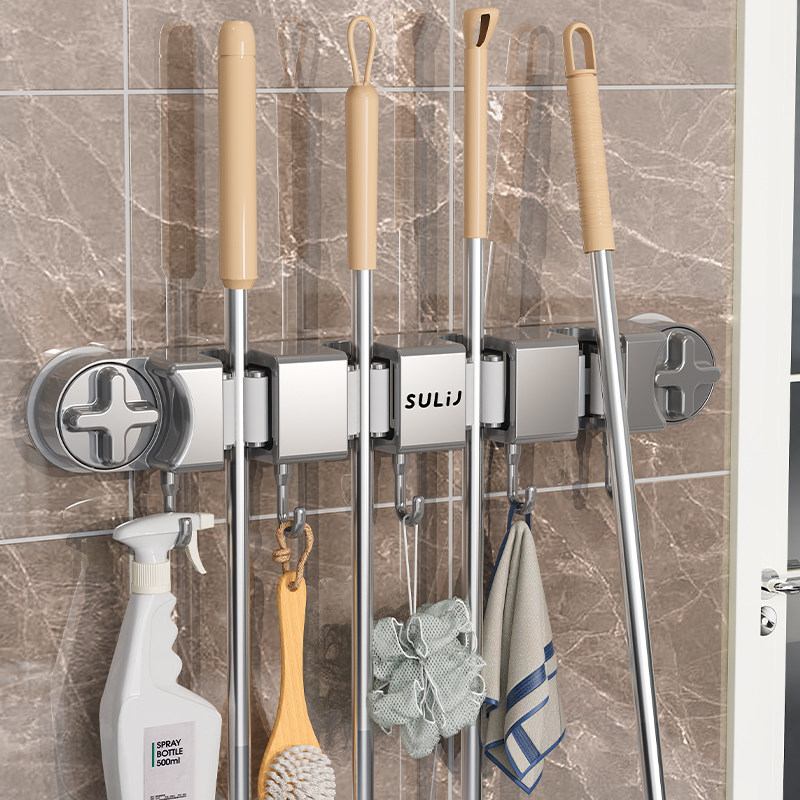 吸盘拖把夹免打孔拖把壁挂夹家用挂钩置物架浴室强力固定卡扣挂架