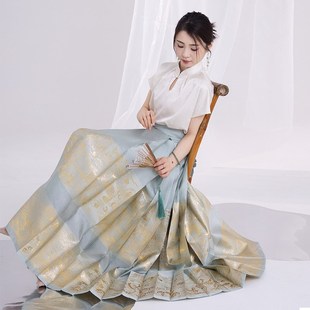 醉雨朵海市蜃楼明制马面裙织金纱螺钿汉服日常套装夏季薄款汉服