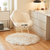 化妆椅女生卧室舒适布艺羊羔绒靠背花瓣椅美甲椅网红奶油风梳妆椅