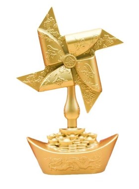 创意黄铜招财进宝元宝风生水起风车转转摆件金属工艺品桌面装饰品