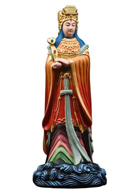 实木雕刻彩绘湄洲妈祖神像摆件海神娘娘天上圣母家居玄关装饰摆设
