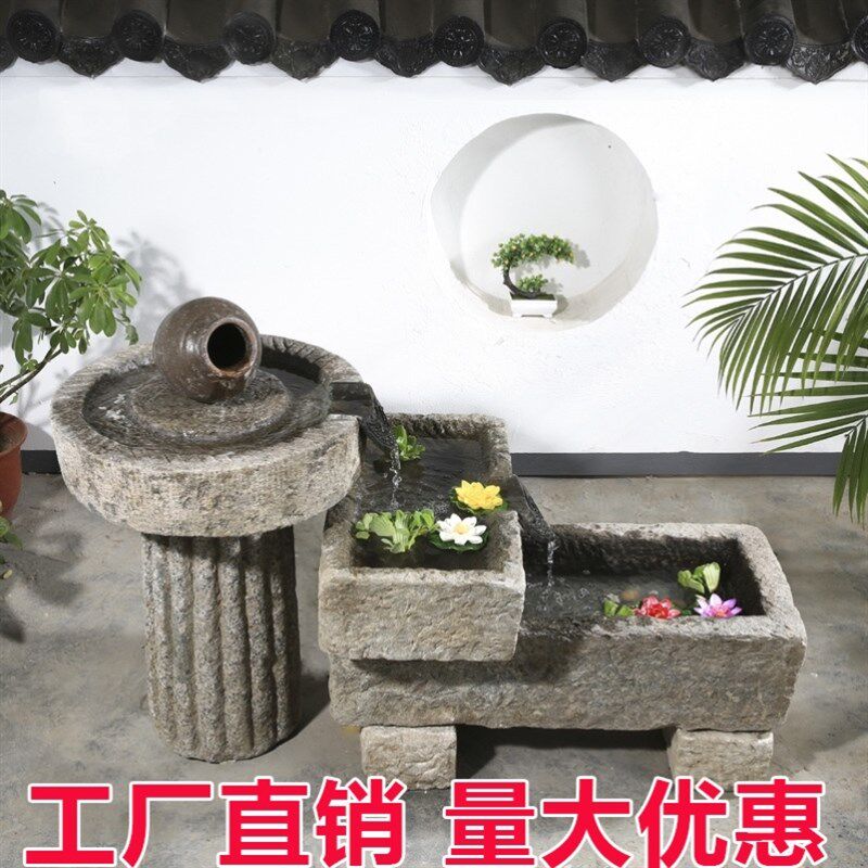 农耕老石器循环水组件猪石槽长石A槽养鱼养花石盆青石槽大理石槽