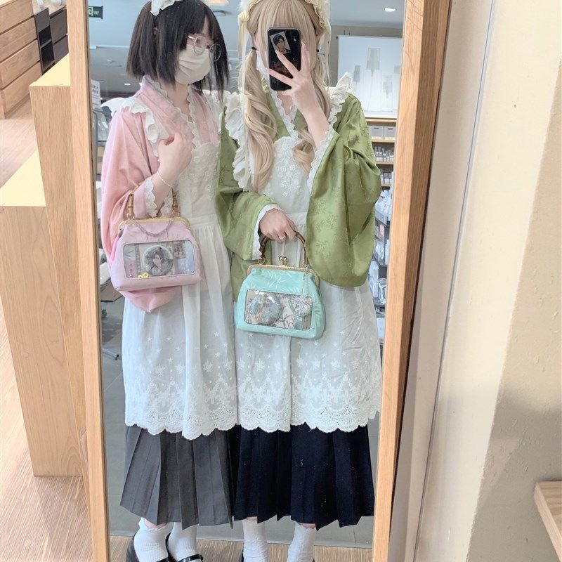 现货鹿屿粉色小叶子和风浴衣小女仆可爱套装和洋折Z衷女生礼物