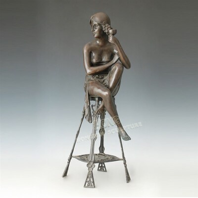 铜雕塑喝酒少女iEP266欧式人物工艺饰品客厅书房酒柜家居桌面摆件