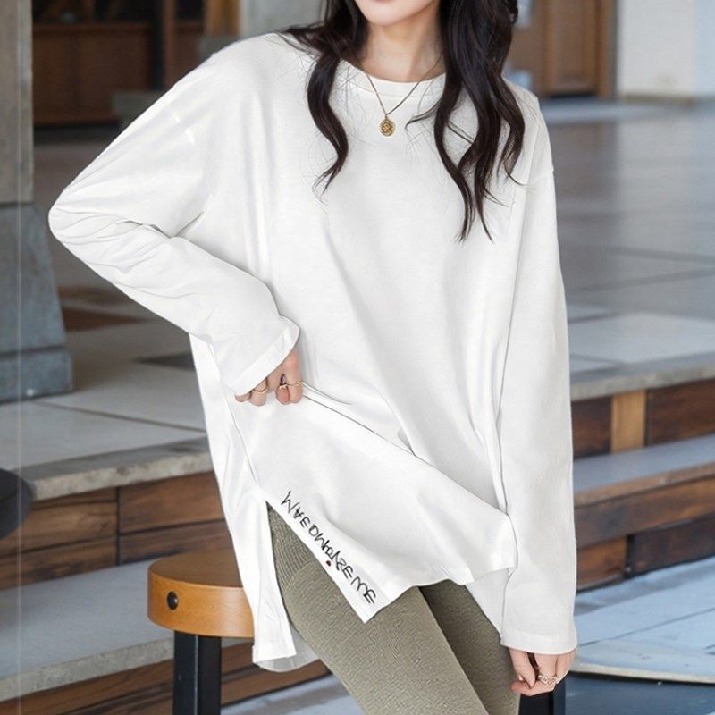 打底衫女秋冬内搭可外穿中长款宽松遮肚子微胖妹妹圆领白色t恤女,女装/女士精品,T恤,淘宝优惠券,粉丝福利购,淘宝优惠卷