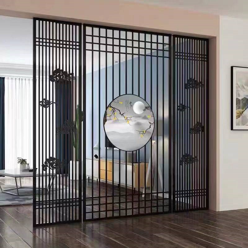 不锈钢屏风隔断通花金属镂空格栅浮雕压花新中式客厅玄关装饰定制