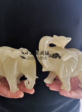 天然白玉大象手工动物桌面摆件现代家居客厅玄关酒柜简约朋友送礼