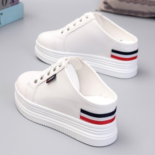 试衣鞋 一脚蹬半Z拖鞋 女厚底内增高8cm无后跟懒人鞋 2021春夏小白鞋