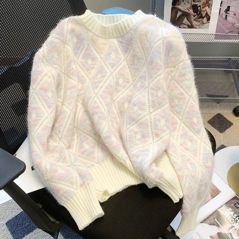 2025年新款圆领毛衣女冬内搭宽松慵懒风短款外穿学生设计感小众,女装/女士精品,毛衣,淘宝优惠券,粉丝福利购,淘宝优惠卷