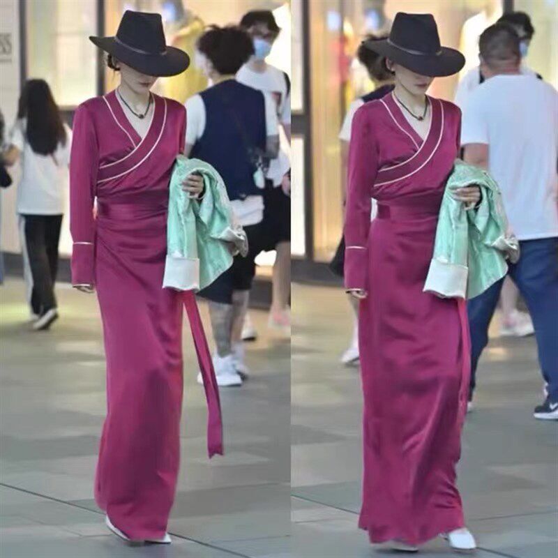 纤沫藏装女夏季拼边博拉r西藏民族风拉萨服装藏服藏袍女式安多藏