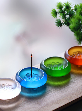 古法琉璃莲花香插线香摆件居家客厅茶室桌面S摆放装饰香道用品