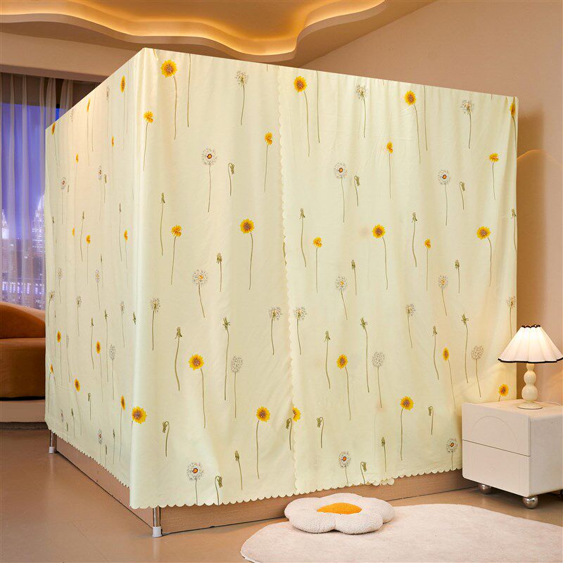 一体式布蚊帐床帘单开门床幔遮光布挡风加厚保暖床帐家用1.51.8