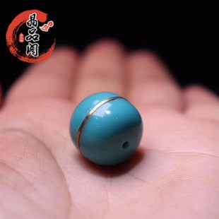 原矿天然湖北十堰绿松石搓金老型腰珠对珠散珠高瓷蓝玉化桶珠配珠