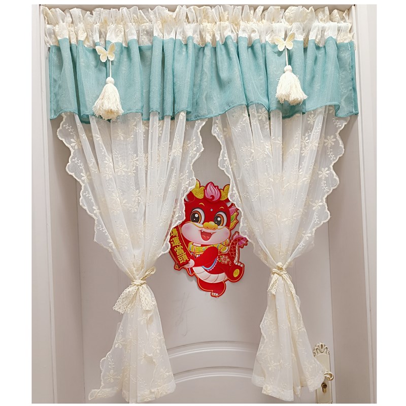 2024新款免打孔文艺小短帘半帘绣花纱帘卧室书房门帘橱柜隔断装饰