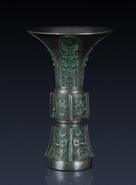 青铜器圆觚招财工艺品礼品返古纯黄铜摆件客厅摆件办公室装饰礼品