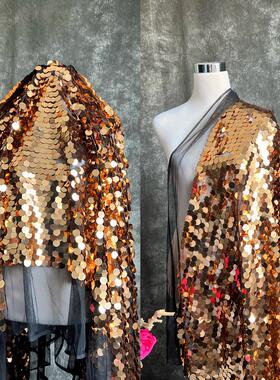 C18mm金黄色香槟金色大亮片鱼鳞片网面料背景布亮片布料婚纱礼服