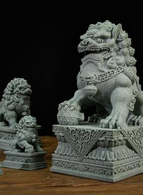 中式招财石狮子一对镇宅家用摆件庭院户外落地家居装饰青石石狮子