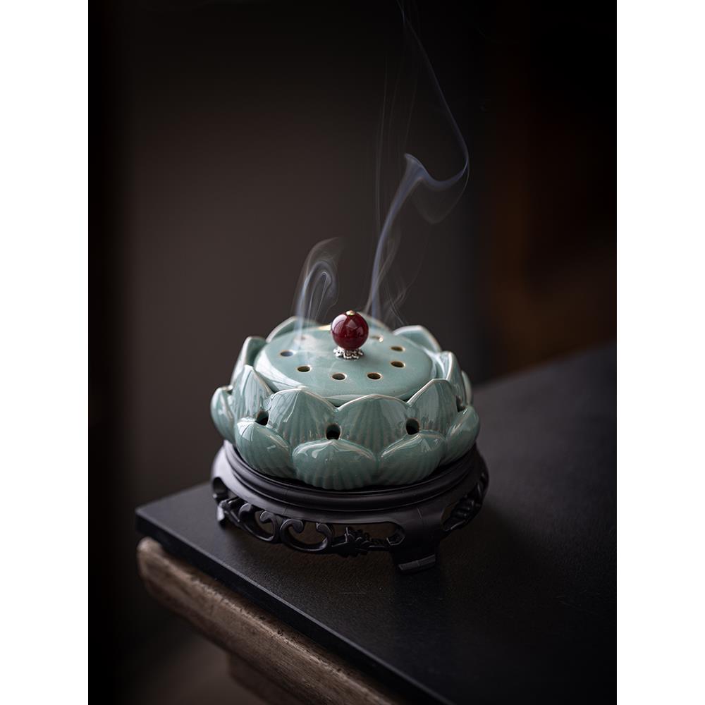 覆古莲花盘香炉创意禅家室内茶室茶桌艾草檀香沉香香炉饰品