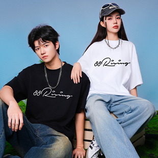 八八上升88rising 花体字母刺绣简约纯色百搭休闲短袖T恤男女同款