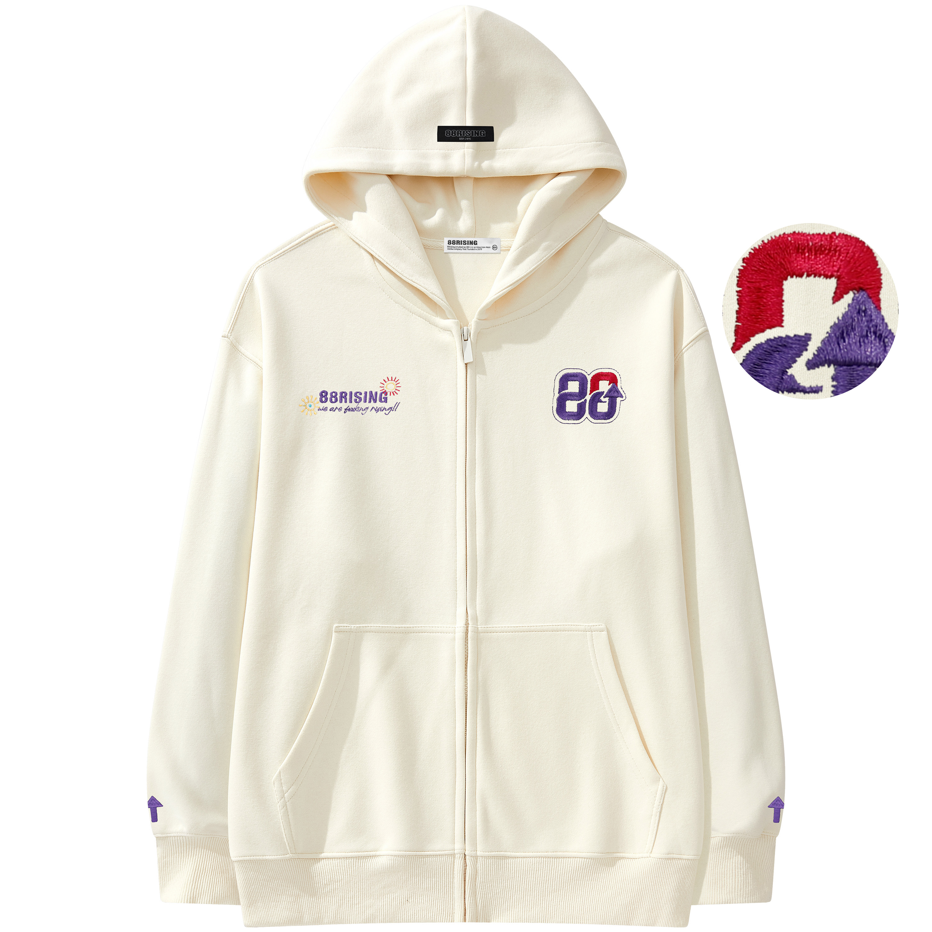 88rising刺绣开衫外套连帽卫衣