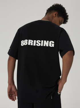 【沙一汀、RichBrian同款】88rising字母Logo胶印宽松情侣短袖T恤