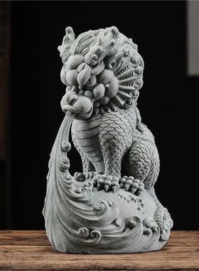 青砂石国潮风鱼缸造景招财吸水神兽客厅玄关茶室桌面茶宠茶玩摆件