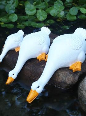 仿真吸水鸭子摆件站立庭院假山花园造景配件装饰品鱼池大缸荷花池