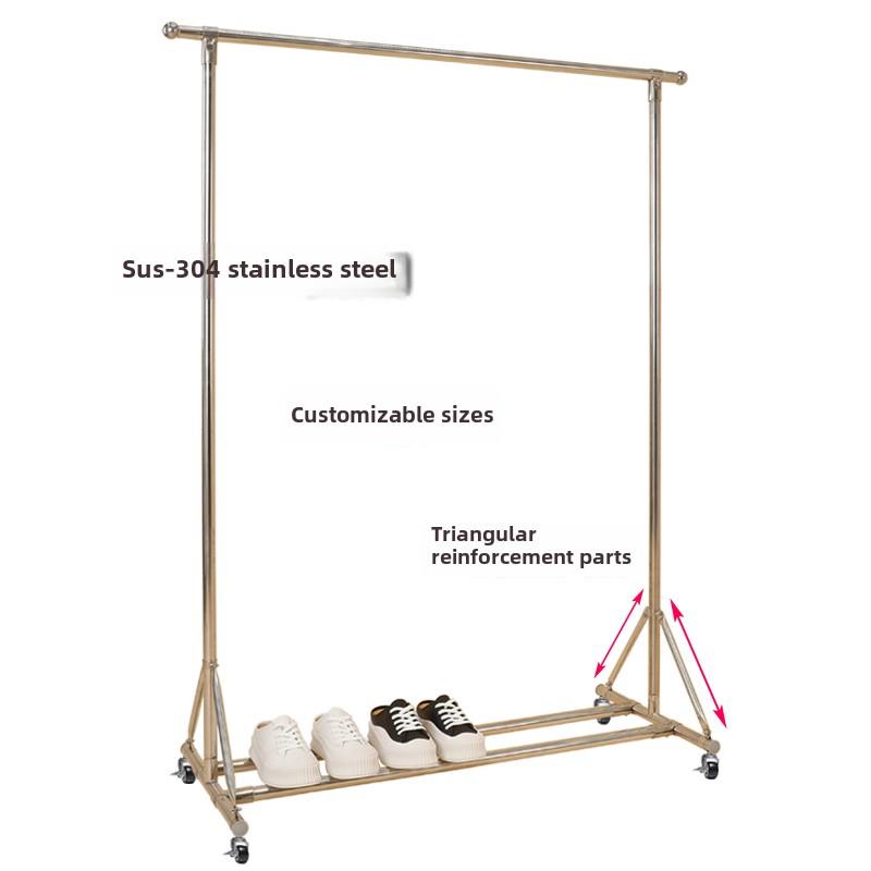 SUS304不锈钢落地伸缩单杆晾衣架阳台衣帽间简易挂衣架置物晒被架