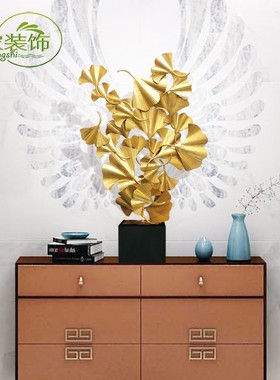 现代家居银杏叶创意摆件 铁艺酒店样板房客厅软装会所立体装饰品